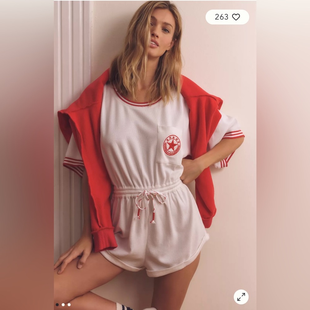 NWT By Anthropologie Short-Sleeve Waffle Knit Romper